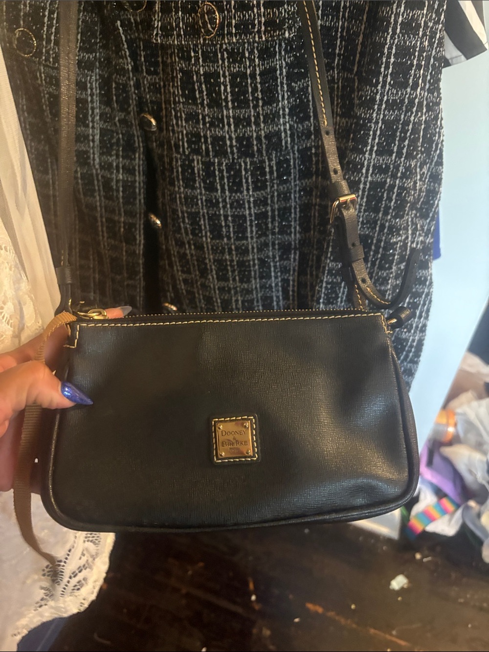 Dooney & Bourke Black Leather Small Crossbody with Gold Accent